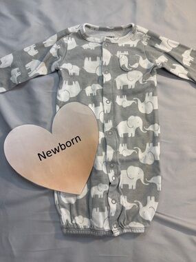 Carter's Gray and White Elephant Print Footie/convertible nightgown